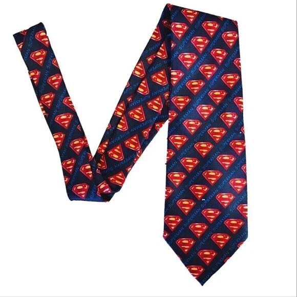 2 VTG DC Comics Superman Logos Black Blue Satin Neck Ties Bundle - Picture 5 of 16
